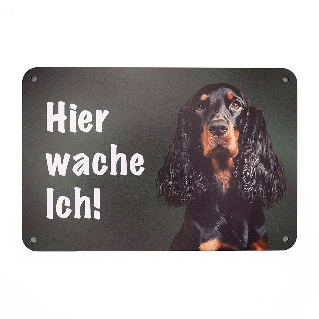 Gordon Setter Warnschild „Hier wache ich!“ | Jagdhund Hundeschild für Zaun, Tor & Grundstück, wetterfest