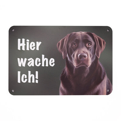 Labrador braun Warnschild „Hier wache ich!“ | Jagdhund Hundeschild für Zaun, Tor &amp; Grundstück, wetterfest