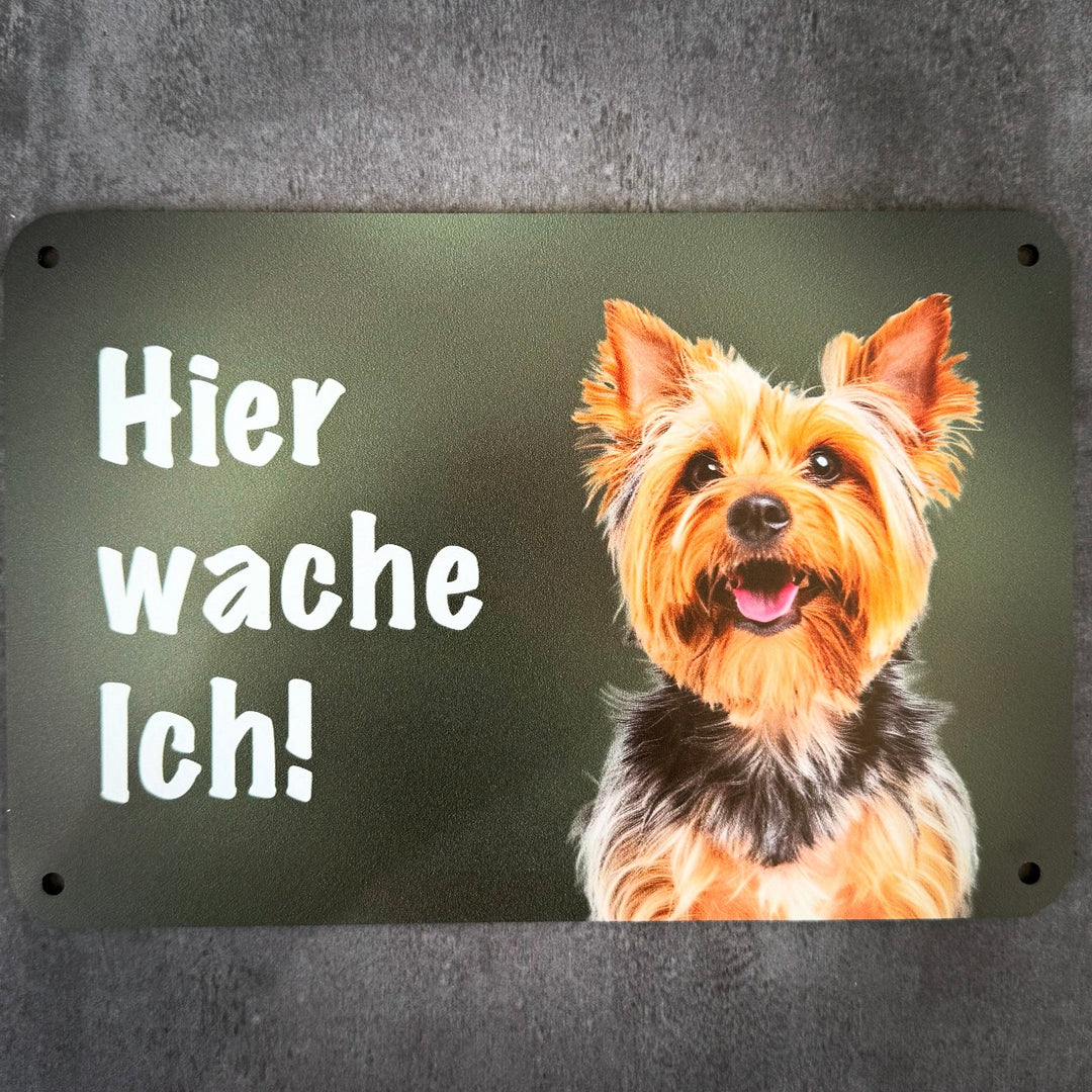 "Hier wache ich!" Zaunschild Yorkshire Terrier