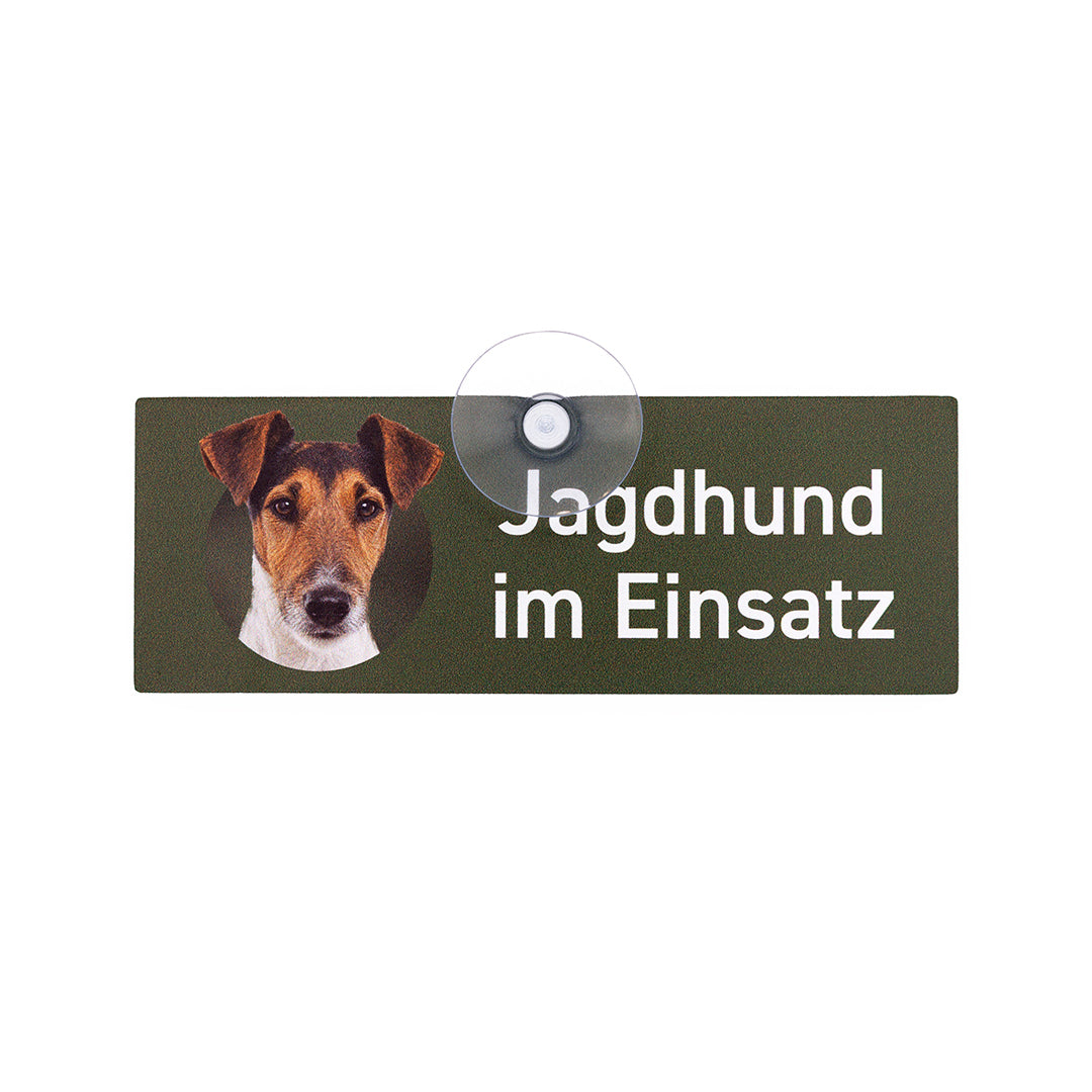 Glatthaar Foxterrier – Jagdhund im Einsatz Autoschild mit Saugnapf 18 × 6,5 cm
