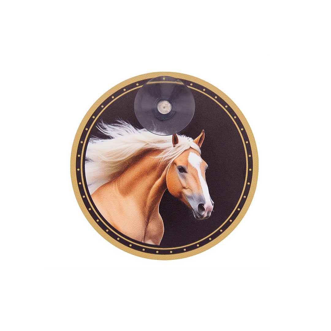 Haflinger Autoschild rund mit Saugnapf – Premium Pferdeschild aus Alu-Verbund | MADE IN GERMANY