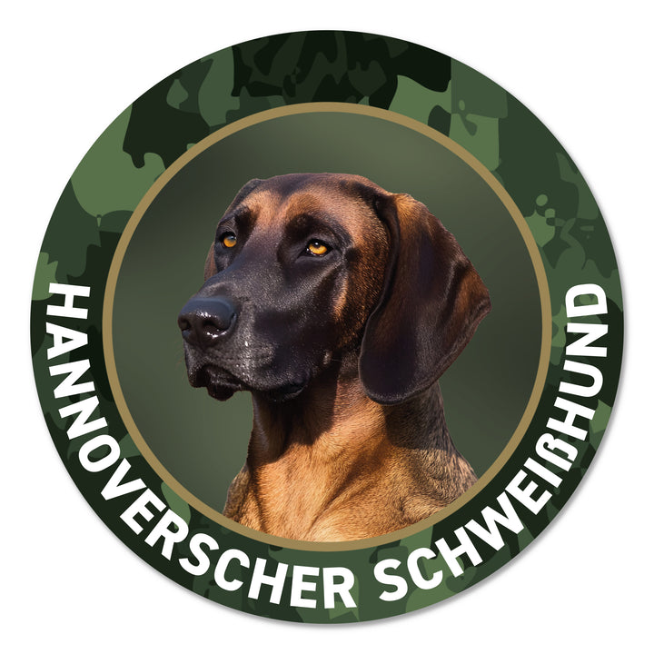 Hannoverscher Schweißhund II Jagdhund Premium-Aufkleber, UV- & witterungsbeständig, 7 Jahre im Außenbereich, Made in Germany, Ø 10 cm