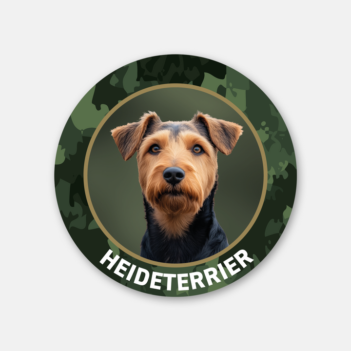 Heideterrier Aufkleber | Premium Jagdhund Sticker rund Ø 10 cm | wetterfest, Made in Germany