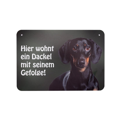 Dackelschild - Kurzhaardackel "Hier wohnt ein Dackel mit seinem Gefolge!"