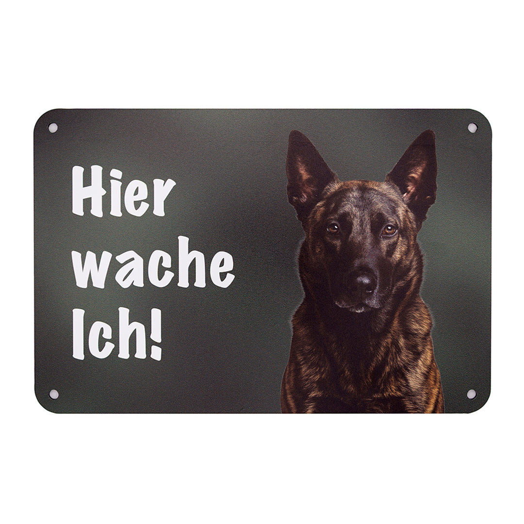 Holländischer Schäferhund - Hollandse Herdershond Hundeschild "Hier wache ich!"| Wachhund Hundeschild für Zaun, Tor & Grundstück, wetterfest