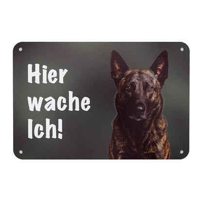 Holländischer Schäferhund - Hollandse Herdershond Hundeschild "Hier wache ich!"| Wachhund Hundeschild für Zaun, Tor & Grundstück, wetterfest