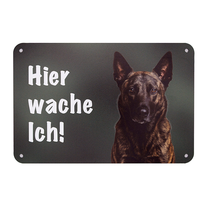 Holländischer Schäferhund - Hollandse Herdershond - Polizeihund - Hundeschild "Hier wache ich!" für Gartenzaun & Eingangsbereich