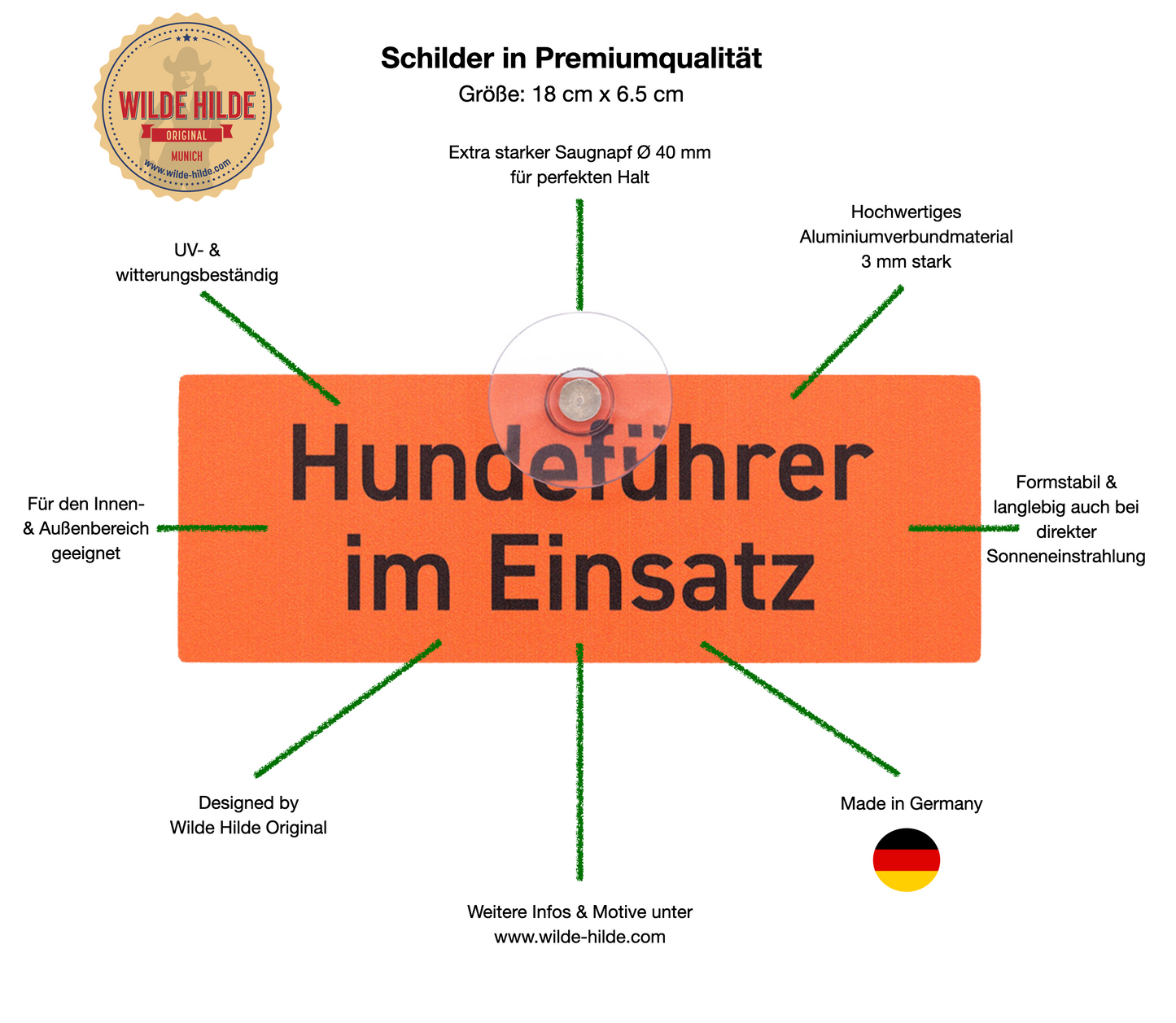 "Hundeführer im Einsatz" Schild fürs Auto mit Feld für Telefonnummer - MADE IN GERMANY