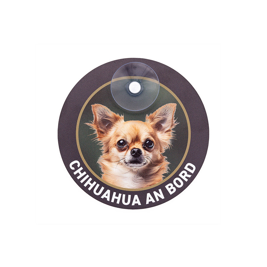 Chihuahua Schild „An Bord“ mit Saugnapf fürs Auto