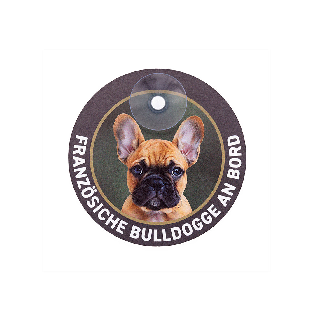 Hundeschild "Französische Bulldogge" Frenchie / Bully Autoschild rund mit Saugnapf
