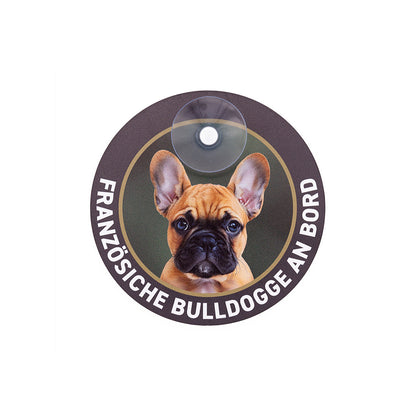 Hundeschild "Französische Bulldogge" Frenchie / Bully Autoschild rund mit Saugnapf