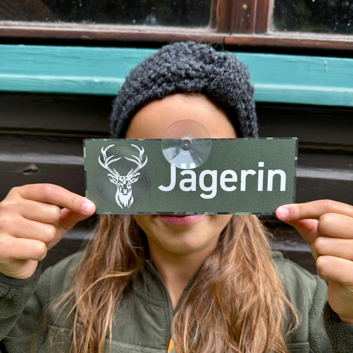 Weimaraner Langhaar Jagdschild fürs Auto "Jagdhund im Einsatz" für die Autoscheibe