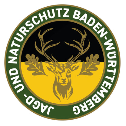 Jagdaufkleber “Jagd- und Naturschutz” Hirsch Baden-Württemberg BW Landesfarbe – Premium Autoaufkleber für Jagdauto & Revierfahrzeug
