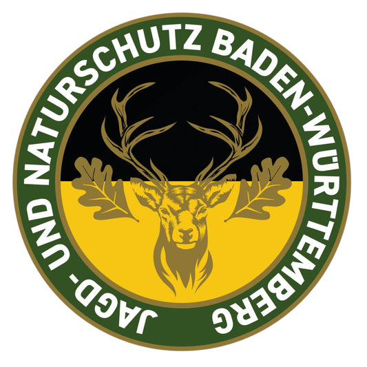 Jagdaufkleber “Jagd- und Naturschutz” Hirsch Baden-Württemberg BW Landesfarbe – Premium Autoaufkleber für Jagdauto & Revierfahrzeug