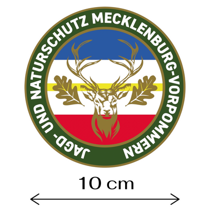 Jagdaufkleber “Jagd- und Naturschutz” Hirsch Mecklenburg-Vorpommern Landesfarbe – Premium Autoaufkleber für Pkw, Jagdauto & Revierfahrzeug