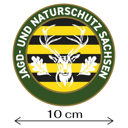 Jagdaufkleber “Jagd- und Naturschutz” Hirsch Sachsen Landeswappen – Premium Autoaufkleber für Pkw, Jagdauto & Revierfahrzeug