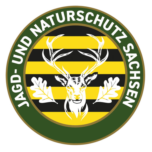 Jagdaufkleber “Jagd- und Naturschutz” Hirsch Sachsen Landeswappen – Premium Autoaufkleber für Pkw, Jagdauto & Revierfahrzeug