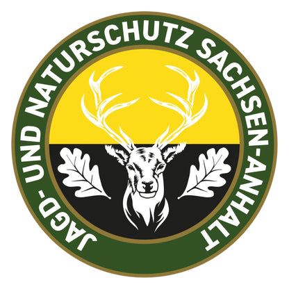 Jagdaufkleber “Jagd- und Naturschutz” Hirsch Sachsen-Anhalt Landeswappen – Premium Autoaufkleber für Pkw, Jagdauto & Revierfahrzeug