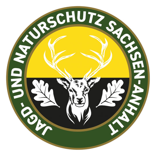 Jagdaufkleber “Jagd- und Naturschutz” Hirsch Sachsen-Anhalt Landeswappen – Premium Autoaufkleber für Pkw, Jagdauto & Revierfahrzeug