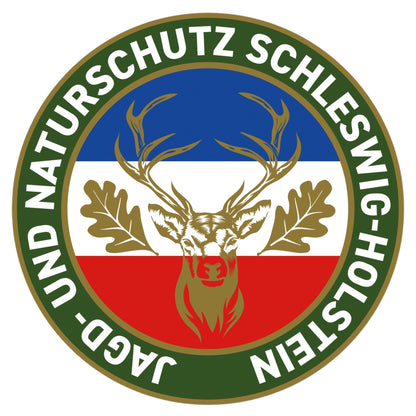 Jagdaufkleber “Jagd- und Naturschutz” Hirsch Schleswig-Holstein Landesfarbe – Premium Autoaufkleber für Pkw, Jagdauto & Revierfahrzeug