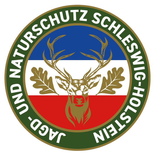 Jagdaufkleber “Jagd- und Naturschutz” Hirsch Schleswig-Holstein Landesfarbe – Premium Autoaufkleber für Pkw, Jagdauto & Revierfahrzeug