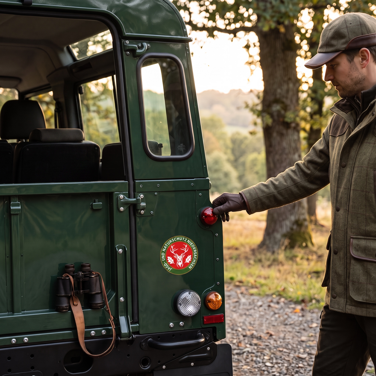 Jagdaufkleber “Jagd- und Naturschutz” Hirsch Niedersachsen Landeswappen – Premium Autoaufkleber für Pkw, Jagdauto & Revierfahrzeug