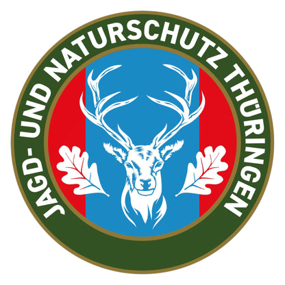 Jagdaufkleber “Jagd- und Naturschutz” Hirsch Thüringen Landeswappen – Premium Autoaufkleber für Pkw, Jagdauto & Revierfahrzeug