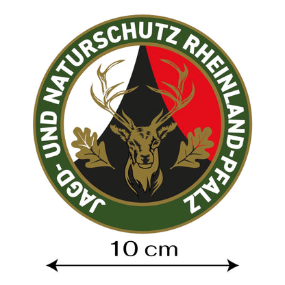 Jagdaufkleber “Jagd- und Naturschutz” Hirsch Rheinland-Pfalz Landeswappen – Premium Autoaufkleber für Pkw, Jagdauto & Revierfahrzeug