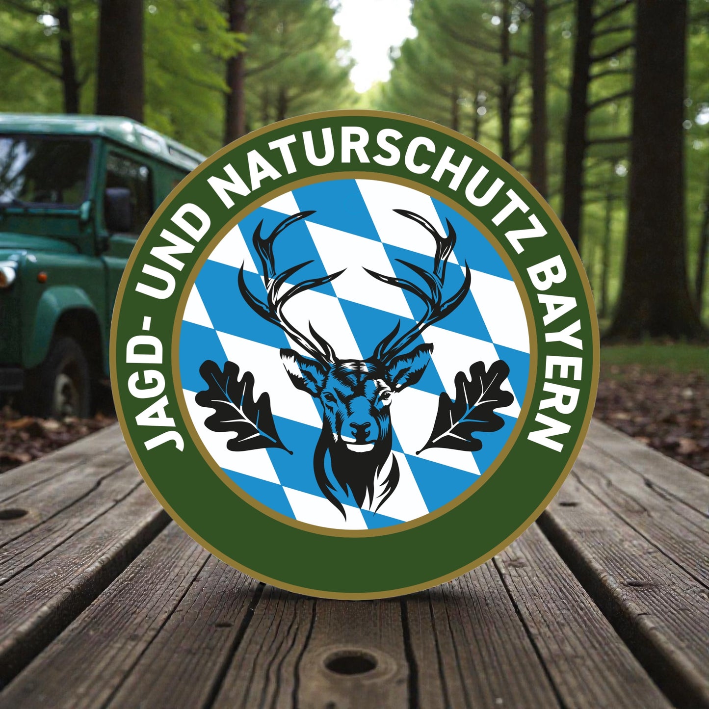 Jagdaufkleber “Jagd- und Naturschutz” Hirsch Bayern Landesfahne – Premium Autoaufkleber für Jagdauto & Revierfahrzeug