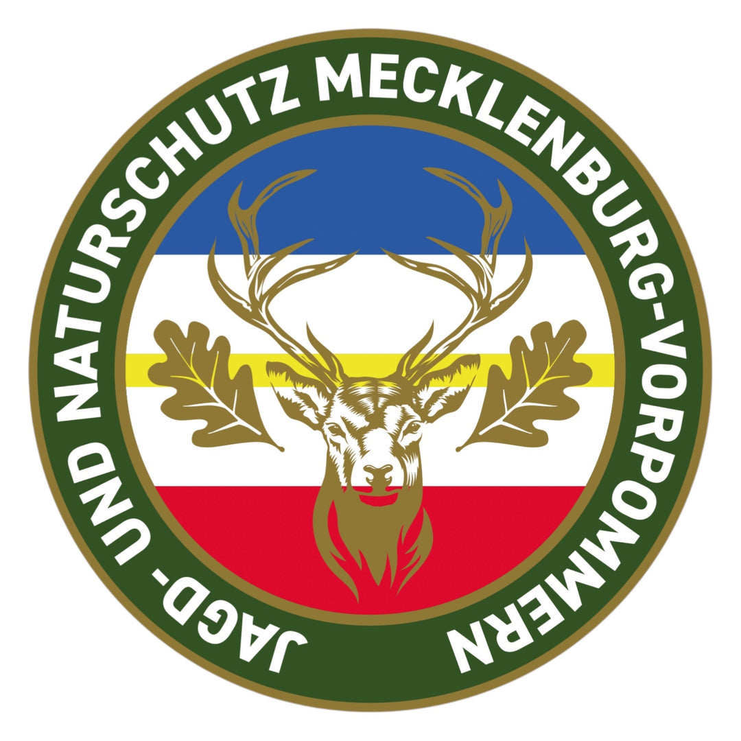 Jagdaufkleber “Jagd- und Naturschutz” Hirsch Mecklenburg-Vorpommern Landesfarbe – Premium Autoaufkleber für Pkw, Jagdauto & Revierfahrzeug