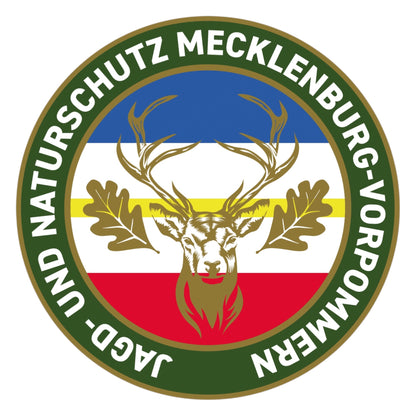 Jagdaufkleber “Jagd- und Naturschutz” Hirsch Mecklenburg-Vorpommern Landesfarbe – Premium Autoaufkleber für Pkw, Jagdauto & Revierfahrzeug