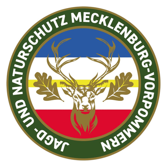 Jagdaufkleber “Jagd- und Naturschutz” Hirsch Mecklenburg-Vorpommern Landesfarbe – Premium Autoaufkleber für Pkw, Jagdauto & Revierfahrzeug