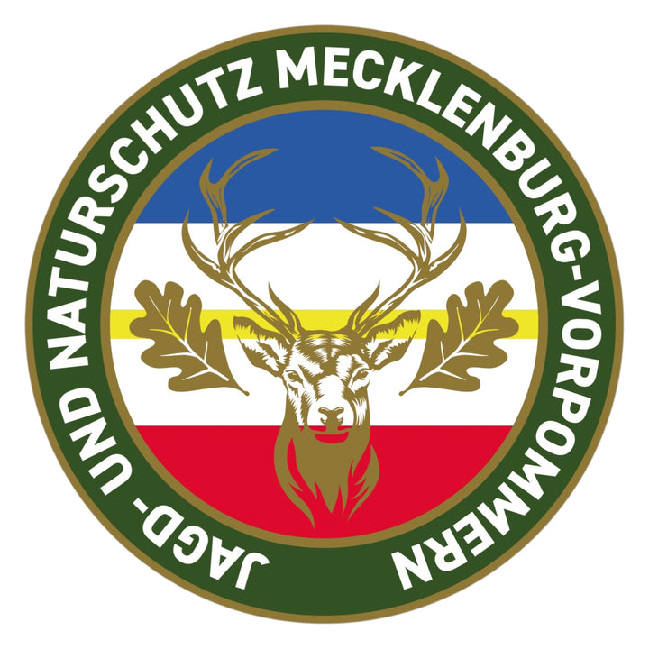 Jagdaufkleber “Jagd- und Naturschutz” Hirsch Mecklenburg-Vorpommern Landesfarbe – Premium Autoaufkleber für Pkw, Jagdauto & Revierfahrzeug