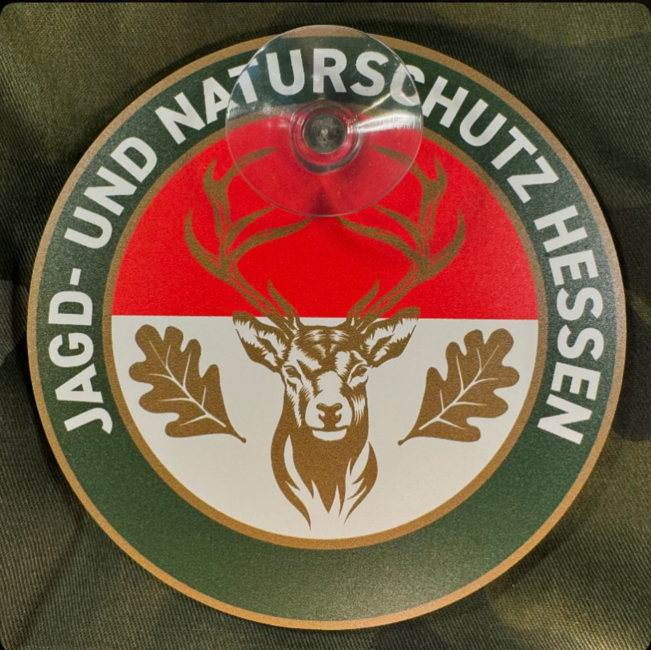 Jagdschild Hessen „Jagd & Naturschutz“ rund mit Saugnapf | Jagd Autoschild für Windschutzscheibe | Jagdschutz & Jagdbetrieb – Made in Germany