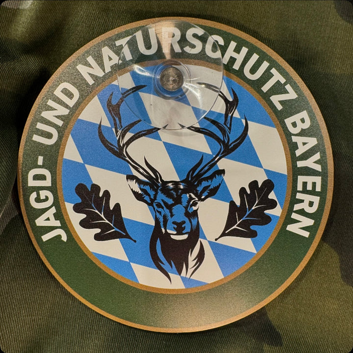 Autoschild rund mit Saugnapf  "Jagd & Naturschutz" Bayern II