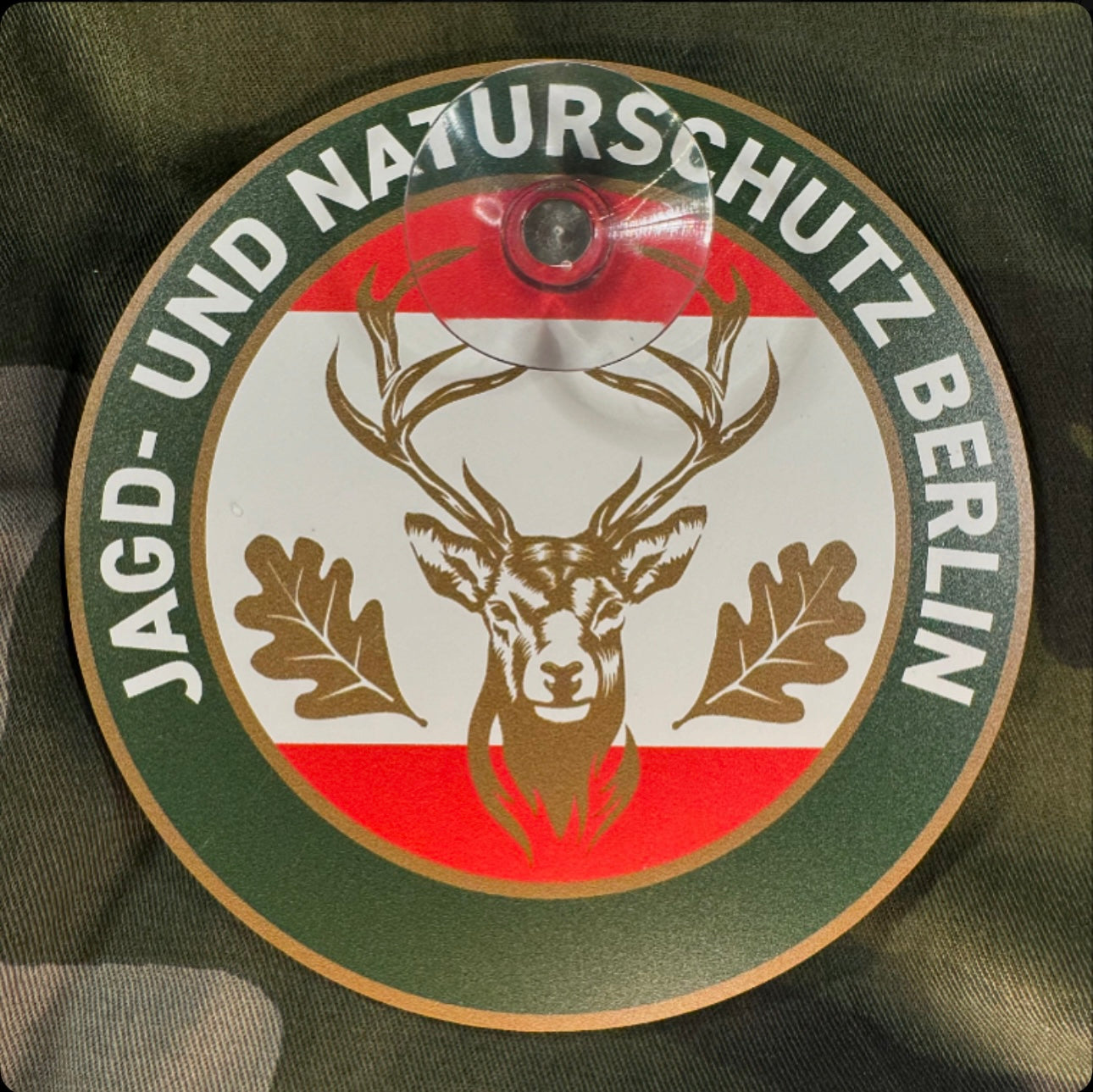 Jagdschild Berlin „Jagd & Naturschutz“ rund Saugnapf – Autoschild Made in Germany