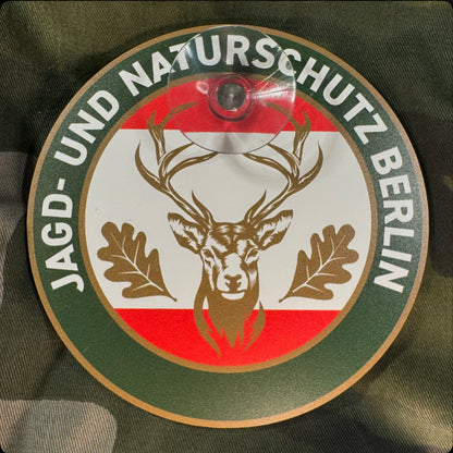 Jagdschild Berlin „Jagd & Naturschutz“ rund Saugnapf – Autoschild Made in Germany