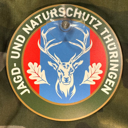 Jagdschild Thüringen „Jagd & Naturschutz“ rund Saugnapf – Autoschild Made in Germany