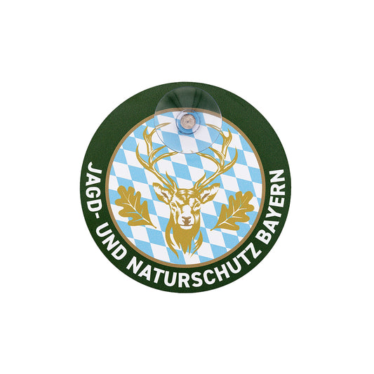 Bayern Jagdschild mit Haftsauger und Hirschmotiv für Autoscheibe – bayerische Rauten und Schriftzug „Jagd & Naturschutz Bayern"