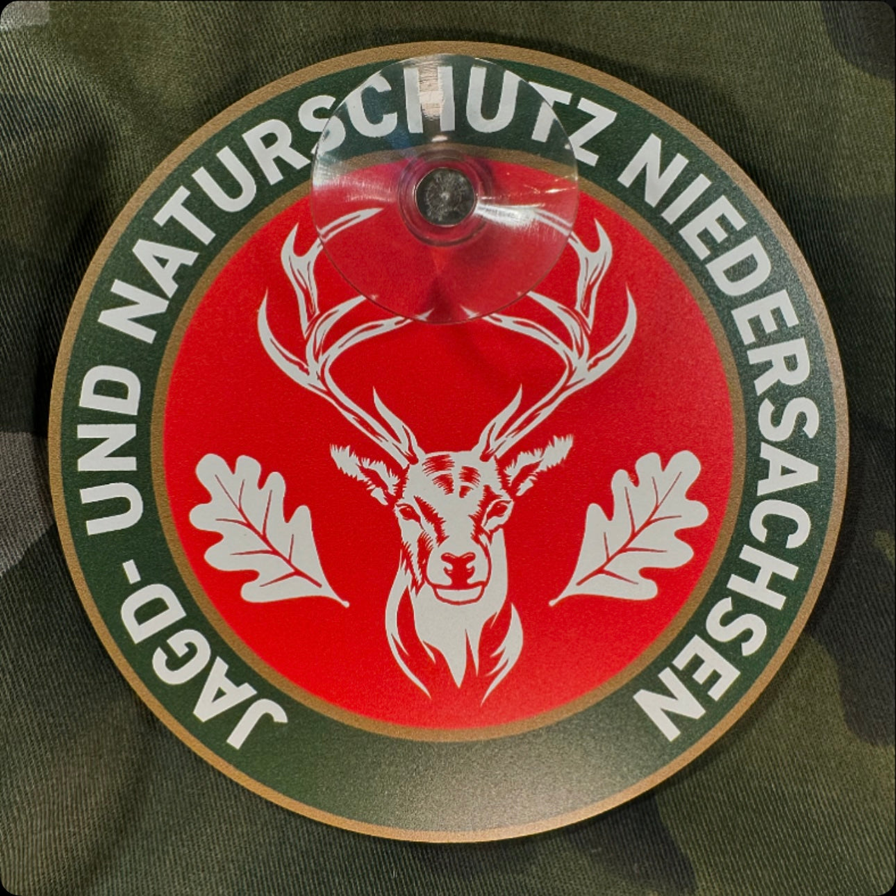 Jagdschild Niedersachsen „Jagd & Naturschutz“ rund Saugnapf – Autoschild Made in Germany