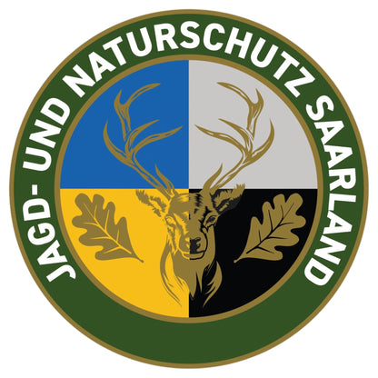 Jagdaufkleber “Jagd- und Naturschutz” Hirsch Saarland Landeswappen – Premium Autoaufkleber für Pkw, Jagdauto & Revierfahrzeug