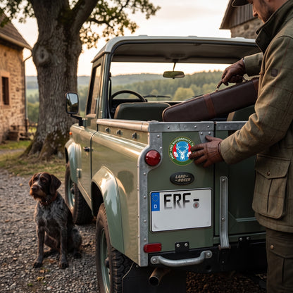 Jagdaufkleber “Jagd- und Naturschutz” Hirsch Thüringen Landeswappen – Premium Autoaufkleber für Pkw, Jagdauto & Revierfahrzeug