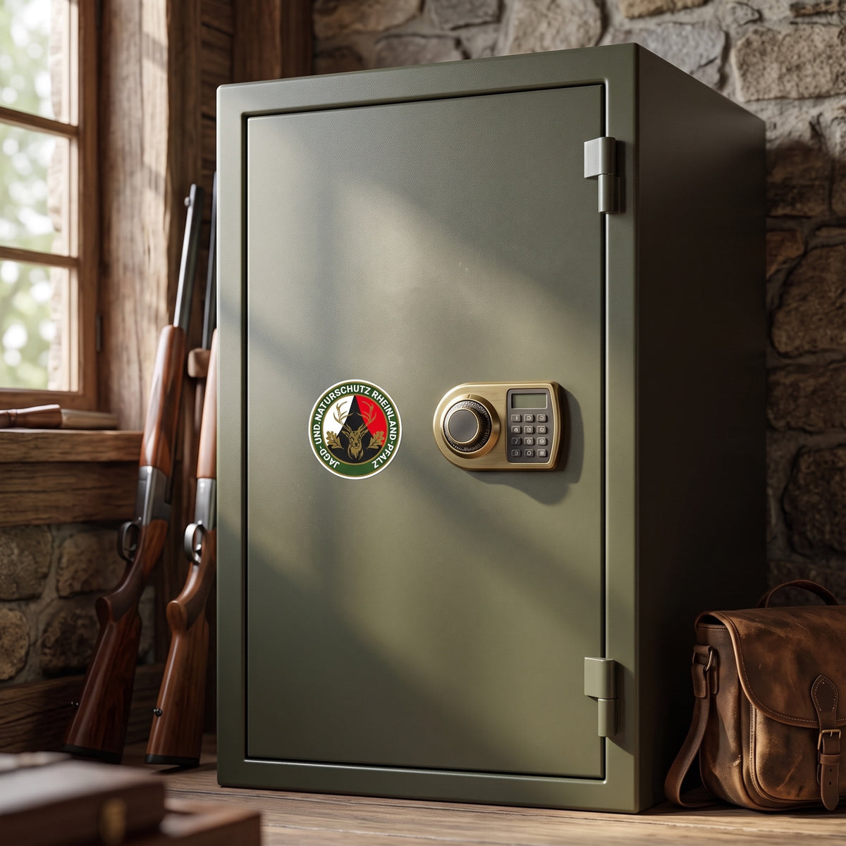 Jagdaufkleber “Jagd- und Naturschutz” Hirsch Rheinland-Pfalz Landeswappen – Premium Autoaufkleber für Pkw, Jagdauto & Revierfahrzeug