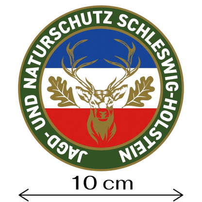 Jagdaufkleber “Jagd- und Naturschutz” Hirsch Schleswig-Holstein Landesfarbe – Premium Autoaufkleber für Pkw, Jagdauto & Revierfahrzeug