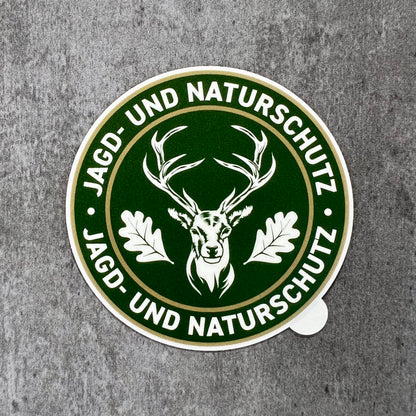 Hirsch klassisch Jagdaufkleber „Jagd & Naturschutz” Ø 10 cm | Premium Autoaufkleber Made in Germany