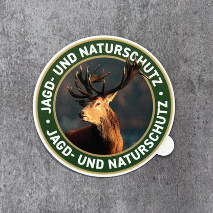 Hirsch Jagdaufkleber „Jagd & Naturschutz” Ø 10 cm | Premium Autoaufkleber Made in Germany