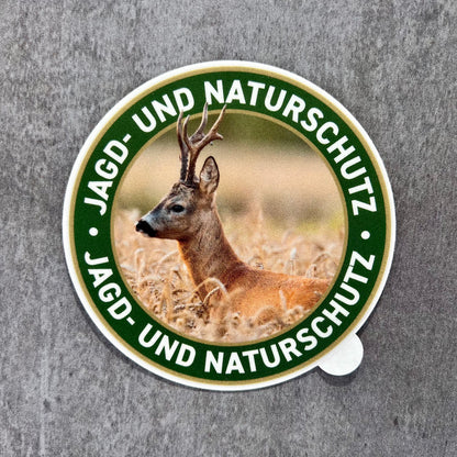 Rehbock Jagdaufkleber „Jagd & Naturschutz” Ø 10 cm | Premium Autoaufkleber Made in Germany