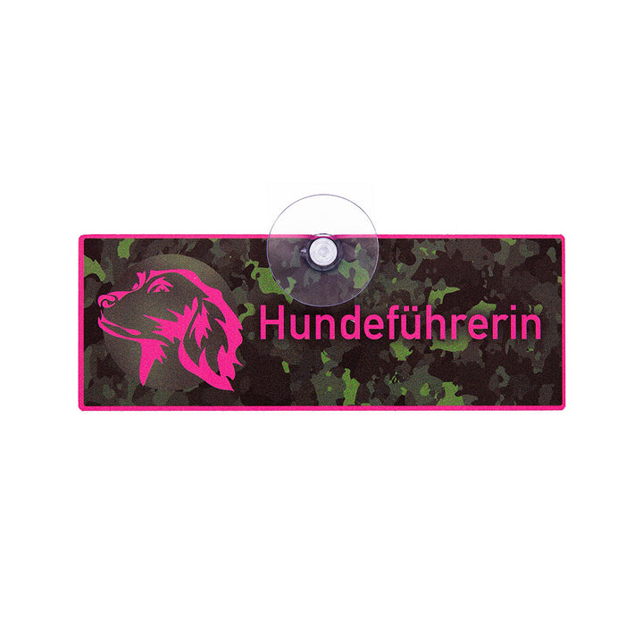 Jagdschild mit Saugnapf "Hundeführerin Langhaar"