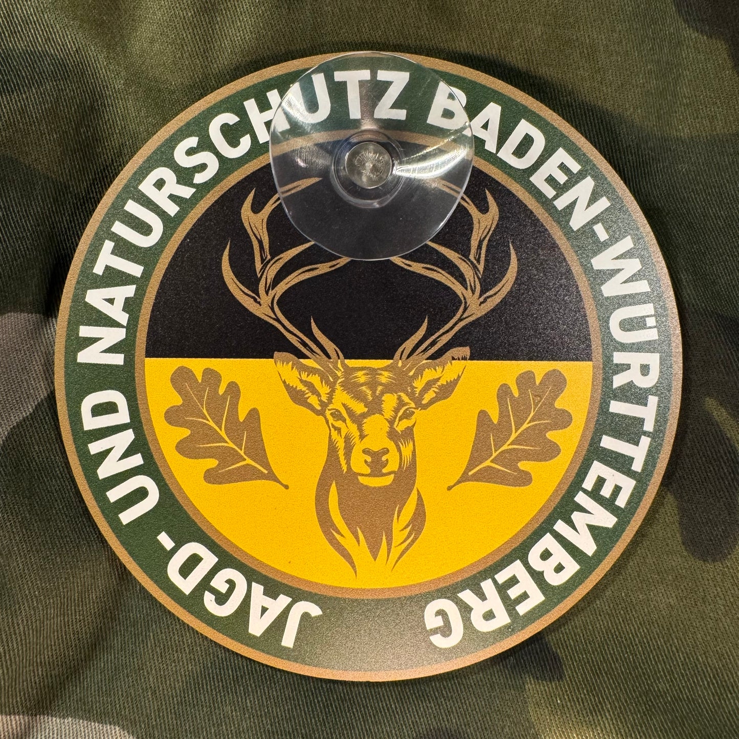 Jagdschild Baden-Württemberg „Jagd & Naturschutz“ Schild rund mit Saugnapf – Autoschild Made in Germany