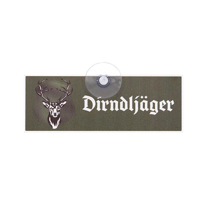 Dirndljäger Schild, lustiges Autoschild als Geschenk für Jäger mit Saugnapf für die Scheibe aus Aluverbund, Made in Germany